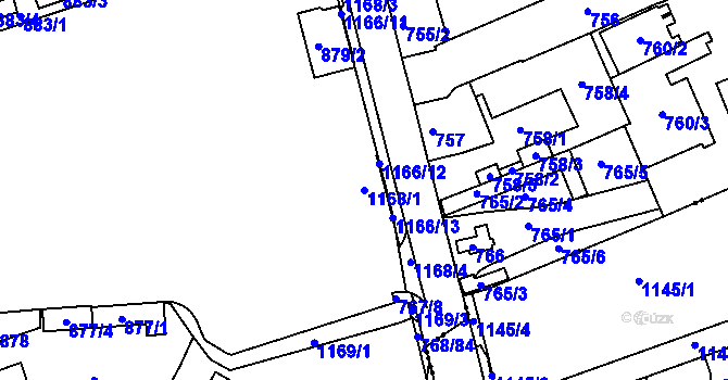 Parcela st. 1168/1 v KÚ Trnitá, Katastrální mapa