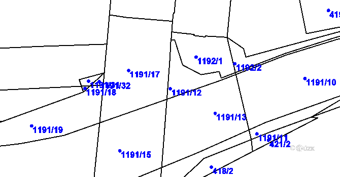 Parcela st. 1191/12 v KÚ Trnitá, Katastrální mapa