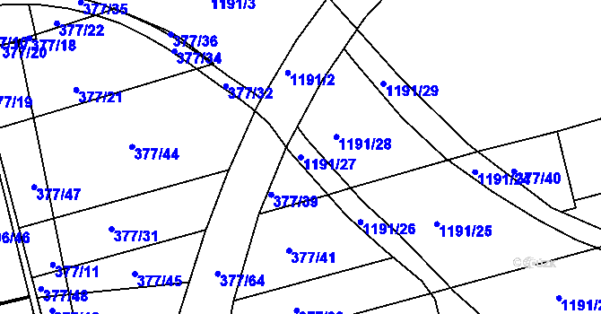 Parcela st. 1191/27 v KÚ Trnitá, Katastrální mapa