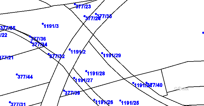 Parcela st. 1191/29 v KÚ Trnitá, Katastrální mapa