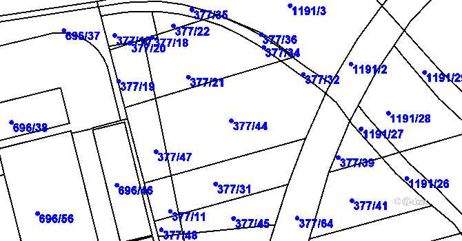 Parcela st. 377/44 v KÚ Trnitá, Katastrální mapa