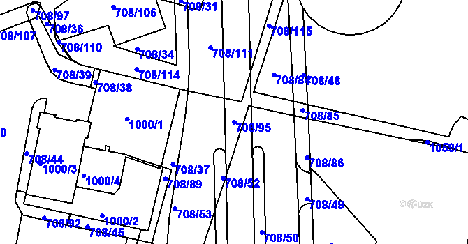 Parcela st. 708/95 v KÚ Trnitá, Katastrální mapa