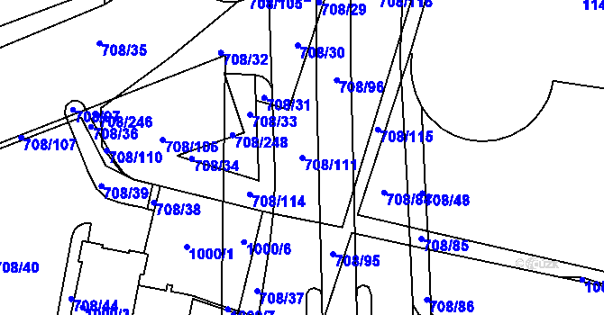 Parcela st. 708/111 v KÚ Trnitá, Katastrální mapa
