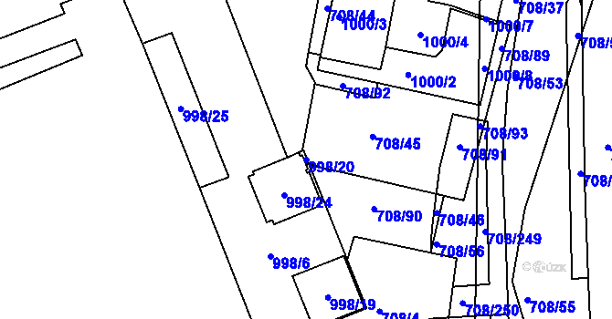 Parcela st. 998/20 v KÚ Trnitá, Katastrální mapa