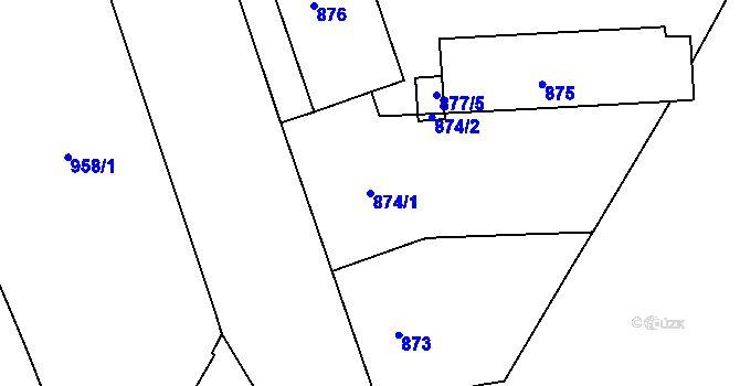 Parcela st. 874/1 v KÚ Trnitá, Katastrální mapa