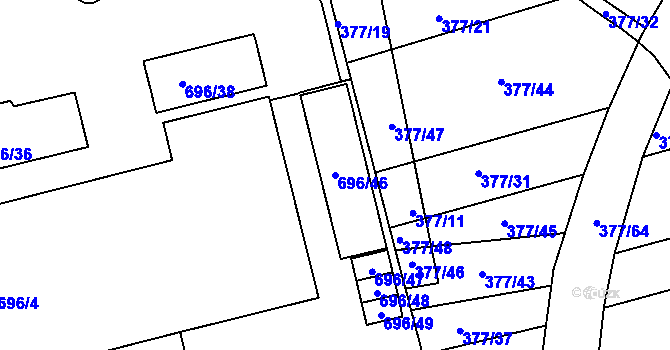Parcela st. 696/46 v KÚ Trnitá, Katastrální mapa