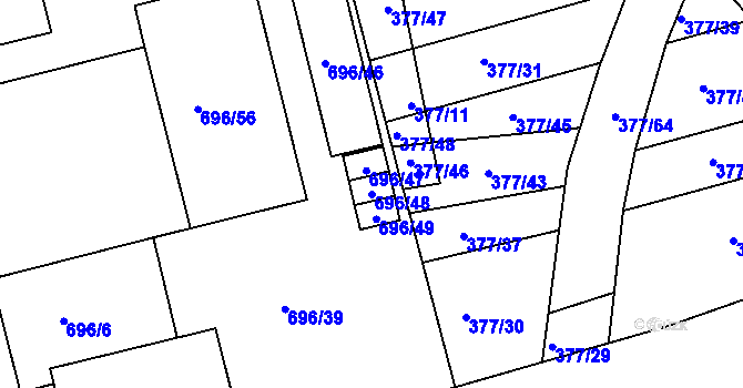 Parcela st. 696/48 v KÚ Trnitá, Katastrální mapa