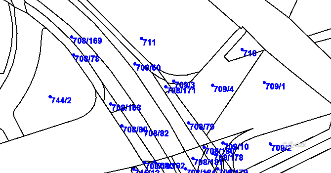 Parcela st. 708/171 v KÚ Trnitá, Katastrální mapa