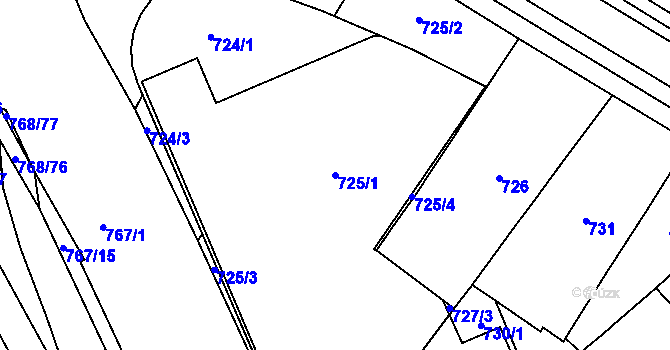 Parcela st. 725/1 v KÚ Trnitá, Katastrální mapa