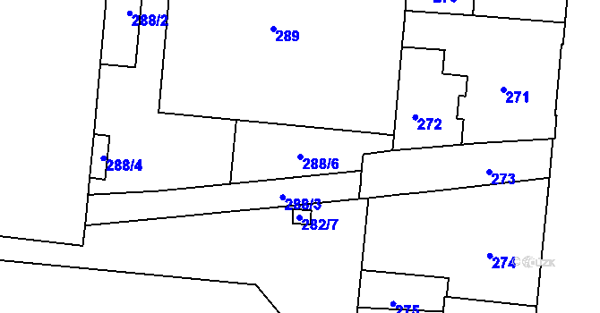 Parcela st. 288/6 v KÚ Trnitá, Katastrální mapa