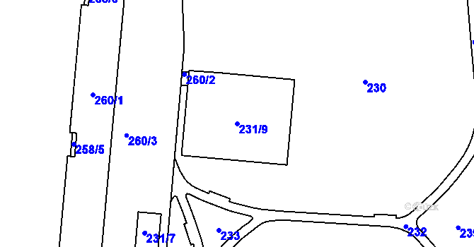Parcela st. 231/9 v KÚ Trnitá, Katastrální mapa