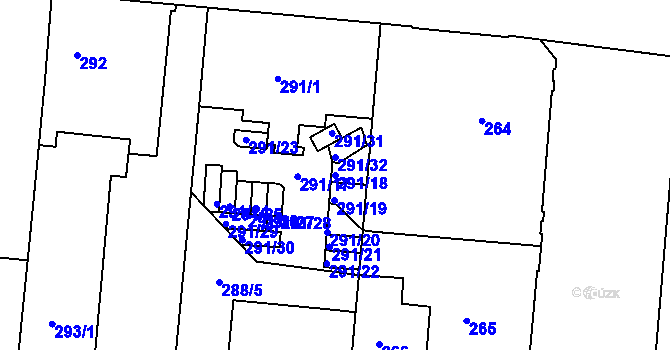 Parcela st. 291/18 v KÚ Trnitá, Katastrální mapa
