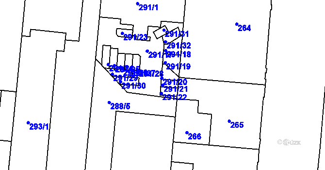 Parcela st. 291/21 v KÚ Trnitá, Katastrální mapa