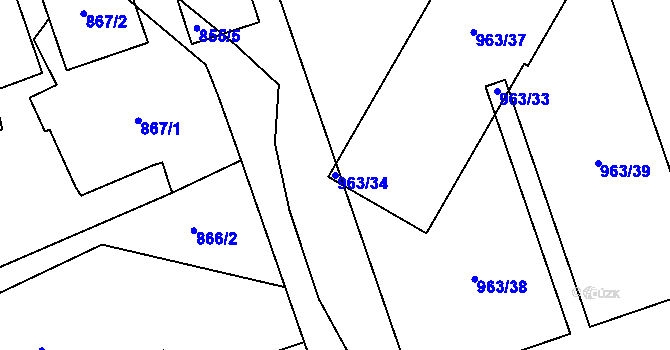 Parcela st. 963/34 v KÚ Trnitá, Katastrální mapa