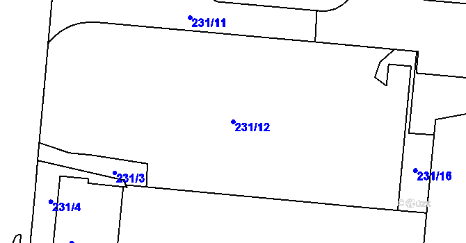 Parcela st. 231/12 v KÚ Trnitá, Katastrální mapa