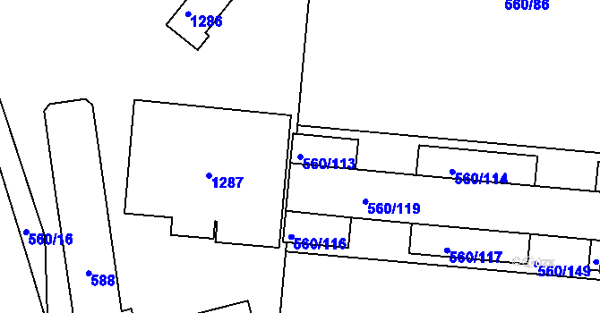 Parcela st. 560/113 v KÚ Trnitá, Katastrální mapa
