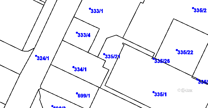 Parcela st. 335/21 v KÚ Trnitá, Katastrální mapa