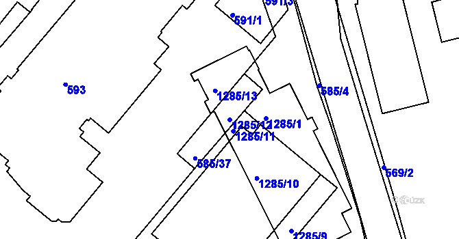 Parcela st. 1285/12 v KÚ Trnitá, Katastrální mapa