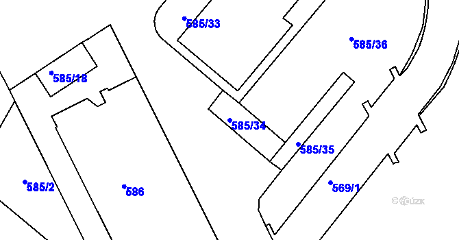 Parcela st. 585/34 v KÚ Trnitá, Katastrální mapa