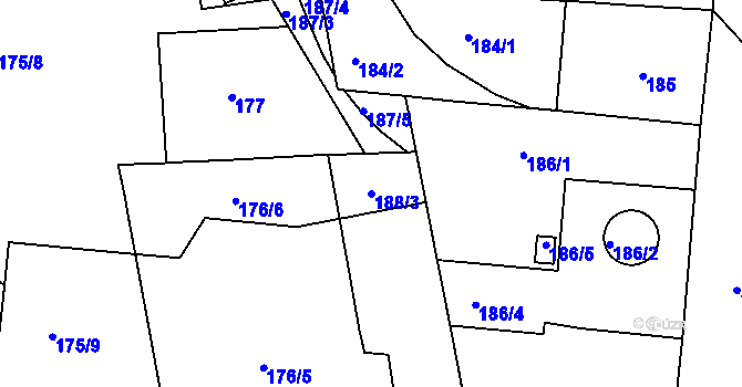 Parcela st. 188/3 v KÚ Trnitá, Katastrální mapa