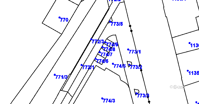 Parcela st. 774/7 v KÚ Trnitá, Katastrální mapa