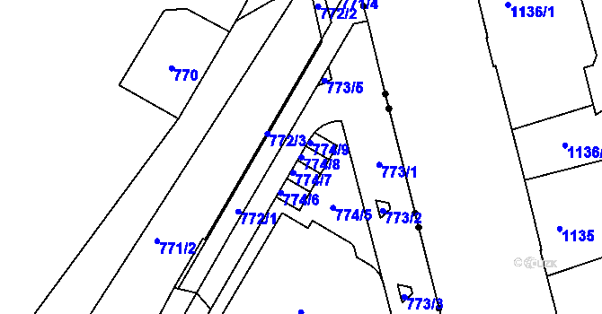 Parcela st. 774/8 v KÚ Trnitá, Katastrální mapa