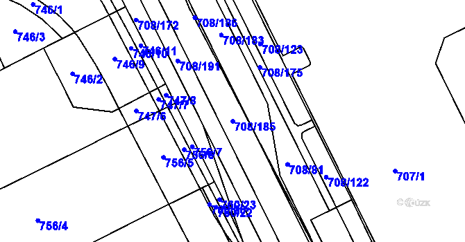 Parcela st. 708/185 v KÚ Trnitá, Katastrální mapa