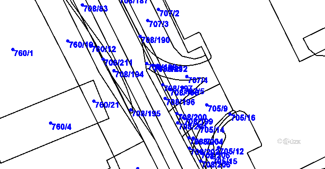Parcela st. 708/197 v KÚ Trnitá, Katastrální mapa