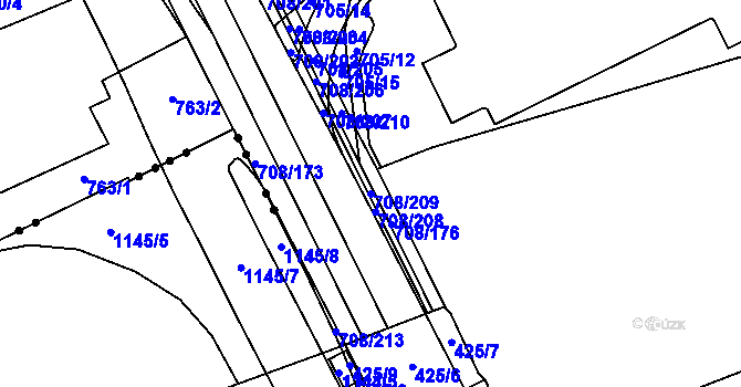 Parcela st. 708/209 v KÚ Trnitá, Katastrální mapa
