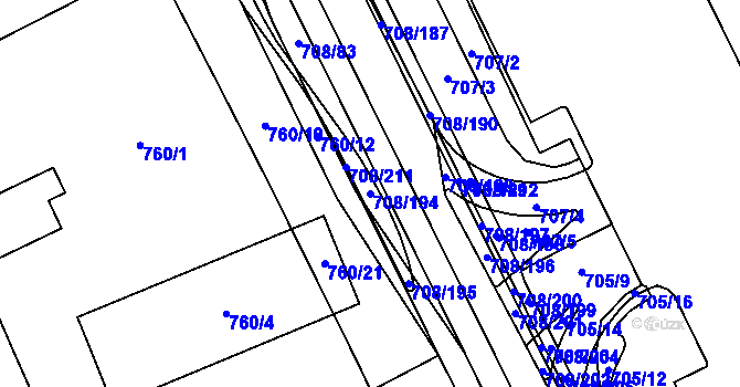 Parcela st. 708/194 v KÚ Trnitá, Katastrální mapa
