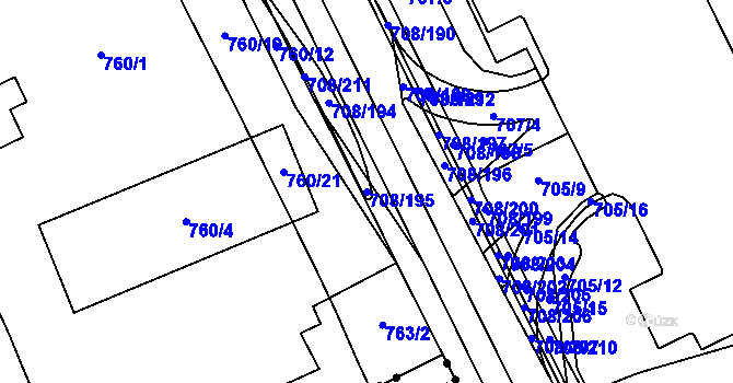 Parcela st. 708/195 v KÚ Trnitá, Katastrální mapa