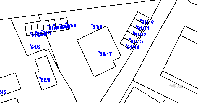 Parcela st. 91/17 v KÚ Trnitá, Katastrální mapa