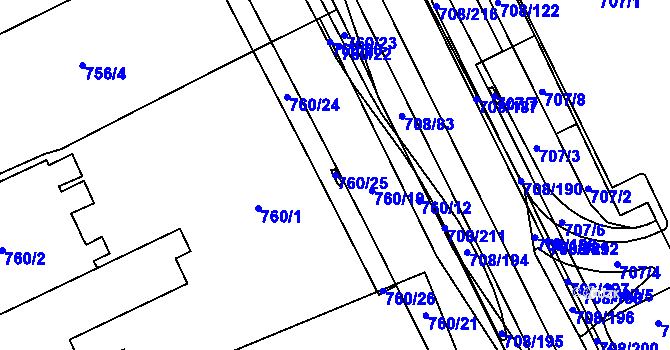 Parcela st. 760/25 v KÚ Trnitá, Katastrální mapa