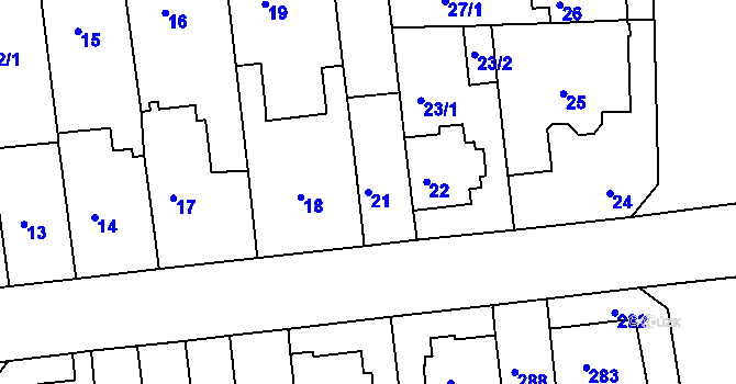 Parcela st. 21 v KÚ Komárov, Katastrální mapa