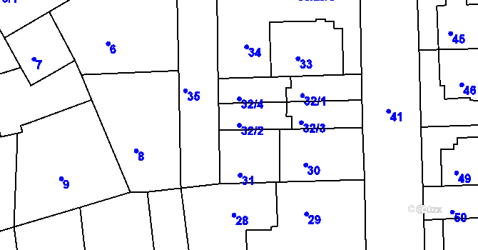 Parcela st. 32/2 v KÚ Komárov, Katastrální mapa