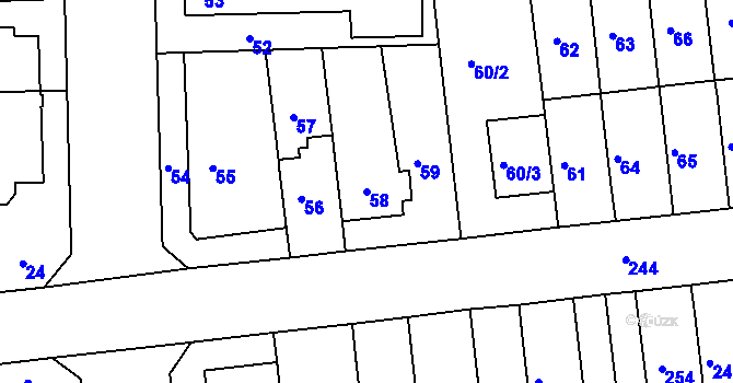 Parcela st. 58 v KÚ Komárov, Katastrální mapa