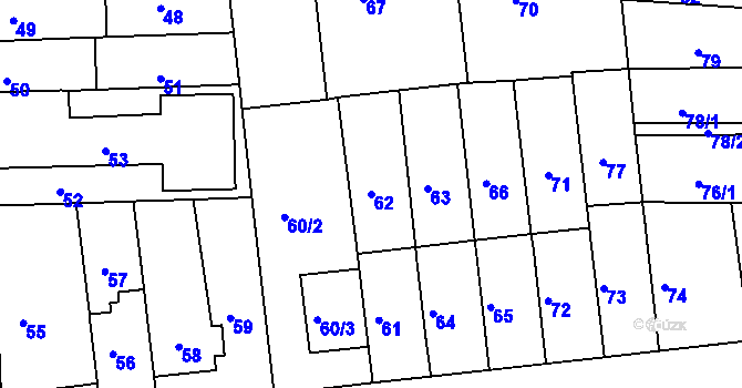 Parcela st. 62 v KÚ Komárov, Katastrální mapa