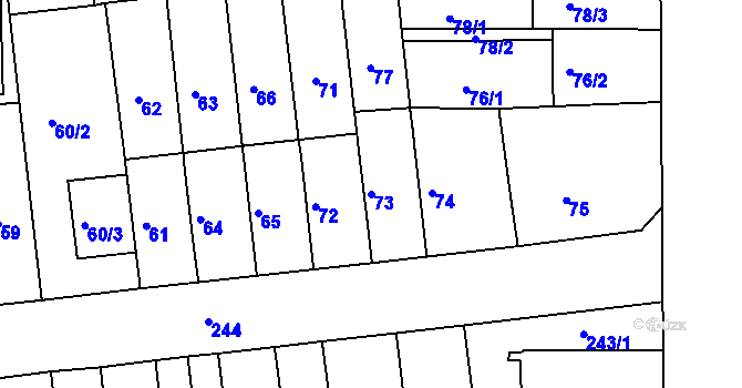 Parcela st. 73 v KÚ Komárov, Katastrální mapa