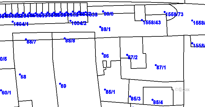 Parcela st. 86 v KÚ Komárov, Katastrální mapa
