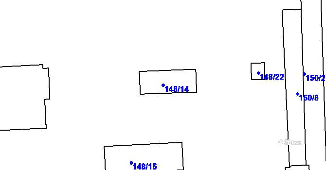 Parcela st. 148/14 v KÚ Komárov, Katastrální mapa