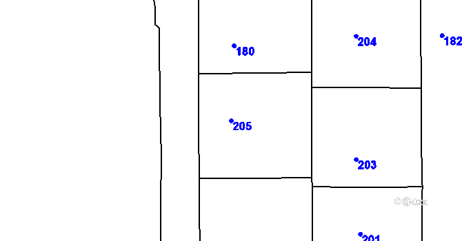 Parcela st. 205 v KÚ Komárov, Katastrální mapa