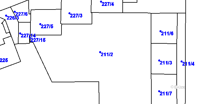 Parcela st. 211/2 v KÚ Komárov, Katastrální mapa