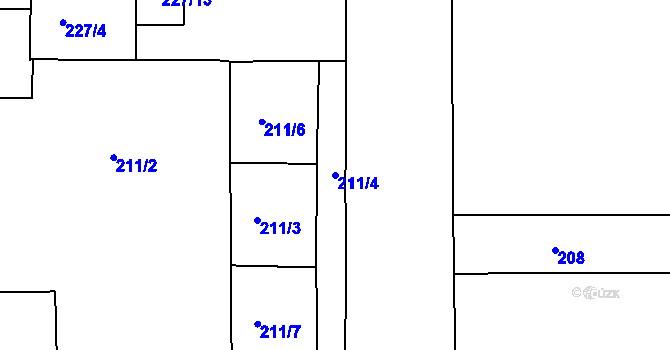 Parcela st. 211/4 v KÚ Komárov, Katastrální mapa