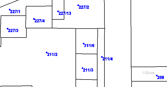 Parcela st. 211/6 v KÚ Komárov, Katastrální mapa