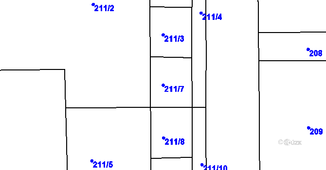 Parcela st. 211/7 v KÚ Komárov, Katastrální mapa