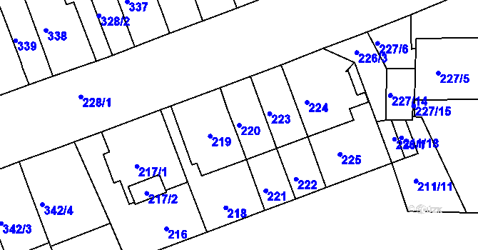 Parcela st. 220 v KÚ Komárov, Katastrální mapa