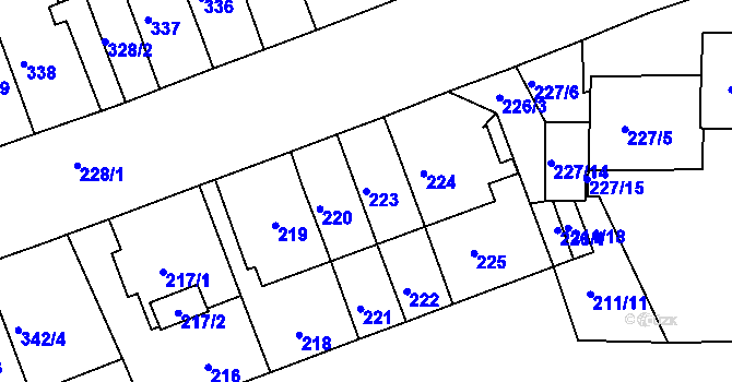 Parcela st. 223 v KÚ Komárov, Katastrální mapa