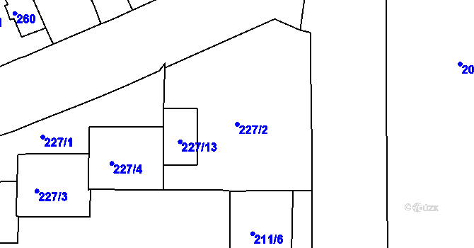 Parcela st. 227/2 v KÚ Komárov, Katastrální mapa