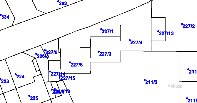 Parcela st. 227/3 v KÚ Komárov, Katastrální mapa