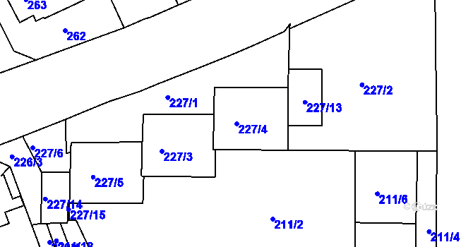 Parcela st. 227/4 v KÚ Komárov, Katastrální mapa